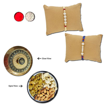 "Embrace Pearl Rakhi Combo - JPRAK-23-07 (2 Rakhis), Magna Junior Dry Fruit Box - Code DFB1000 - Click here to View more details about this Product